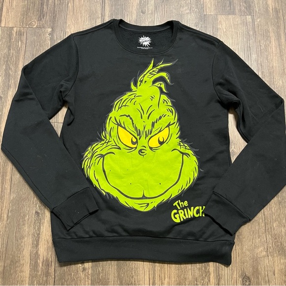 The Grinch Graphic Sweatshirt Printed Black Green Long Sleeve Pullover Festive S - Picture 3 of 8